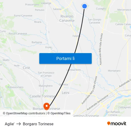 Aglie' to Borgaro Torinese map