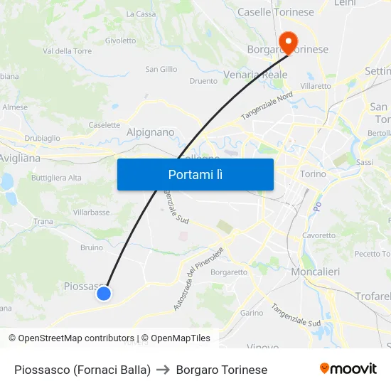 Piossasco (Fornaci Balla) to Borgaro Torinese map