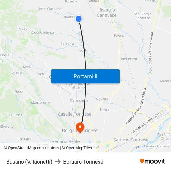 Busano (V. Igonetti) to Borgaro Torinese map