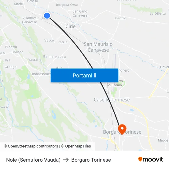 Nole (Semaforo Vauda) to Borgaro Torinese map