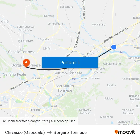 Chivasso (Ospedale) to Borgaro Torinese map