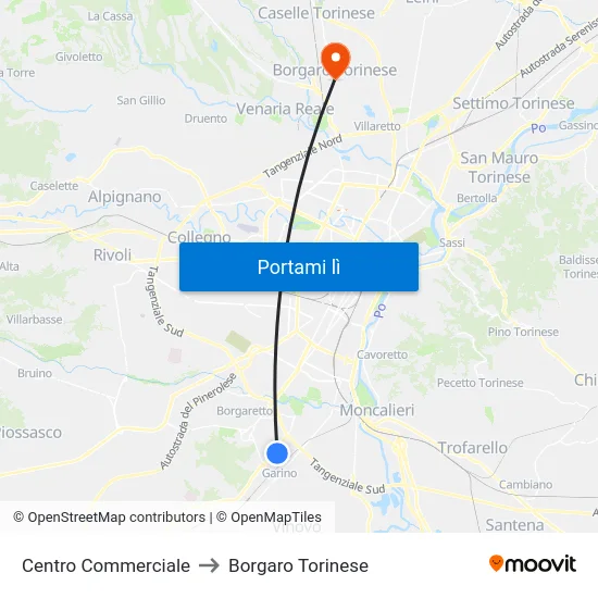 Centro Commerciale to Borgaro Torinese map