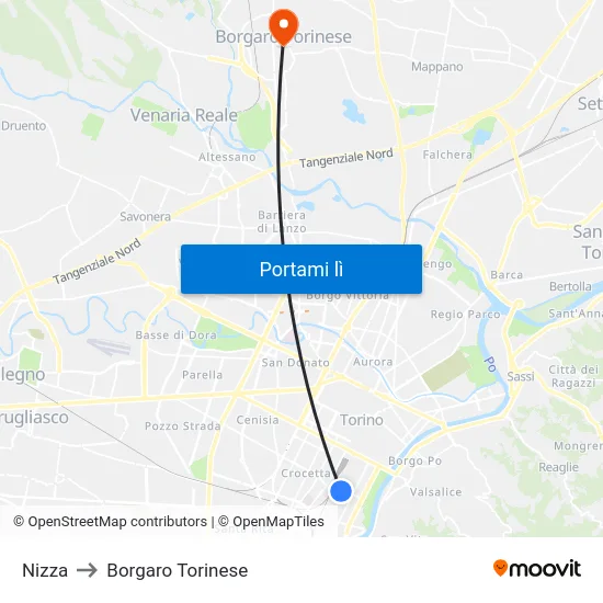 Nizza to Borgaro Torinese map