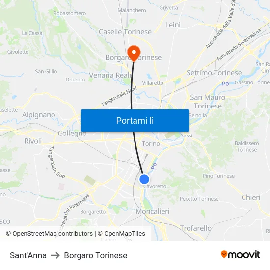 Sant'Anna to Borgaro Torinese map