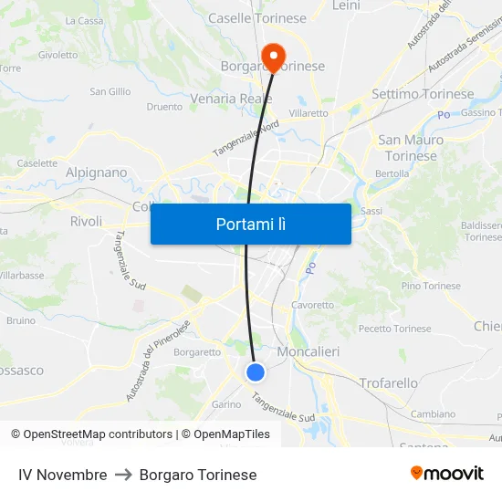 IV Novembre to Borgaro Torinese map