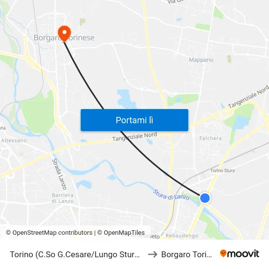 Torino (C.So G.Cesare/Lungo Stura Lazio) to Borgaro Torinese map