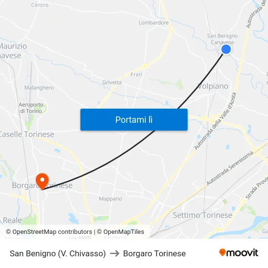 San Benigno (V. Chivasso) to Borgaro Torinese map