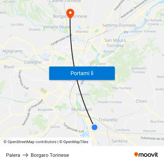 Palera to Borgaro Torinese map