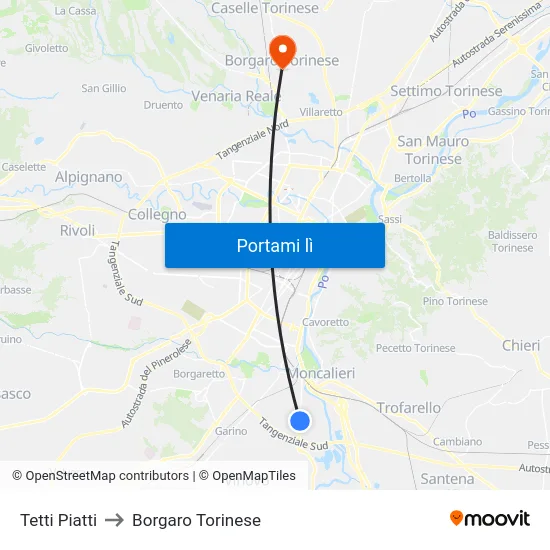 Tetti Piatti to Borgaro Torinese map