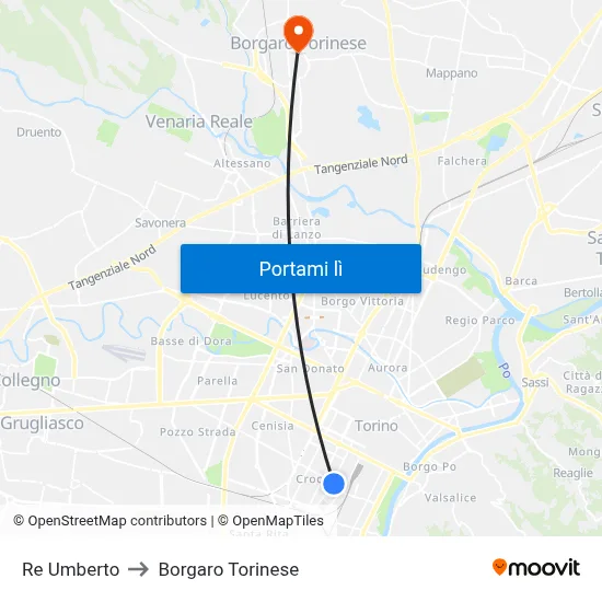 Re Umberto to Borgaro Torinese map