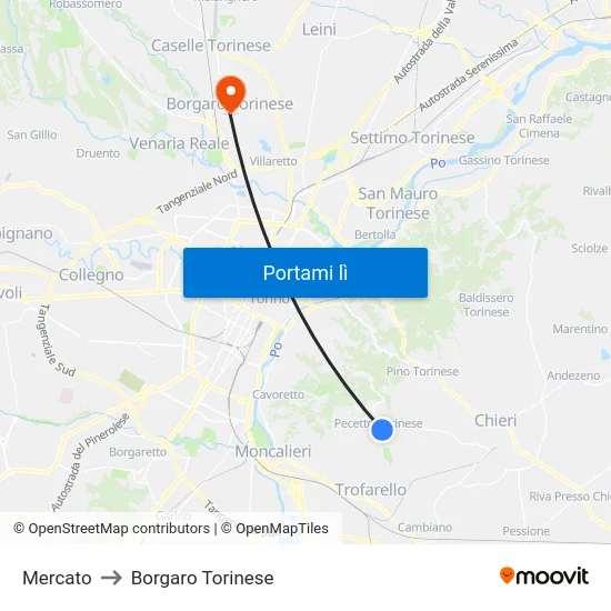 Mercato to Borgaro Torinese map