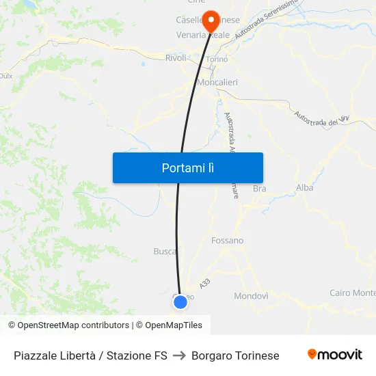 Piazzale Libertà / Stazione FS to Borgaro Torinese map