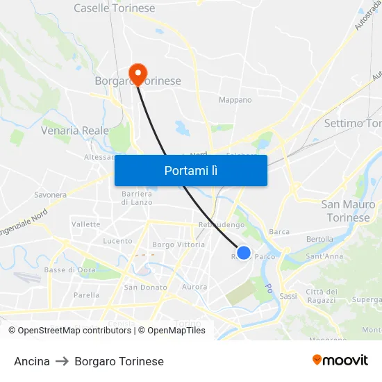 Ancina to Borgaro Torinese map