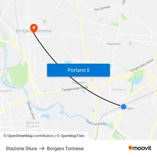 Stazione Stura to Borgaro Torinese map