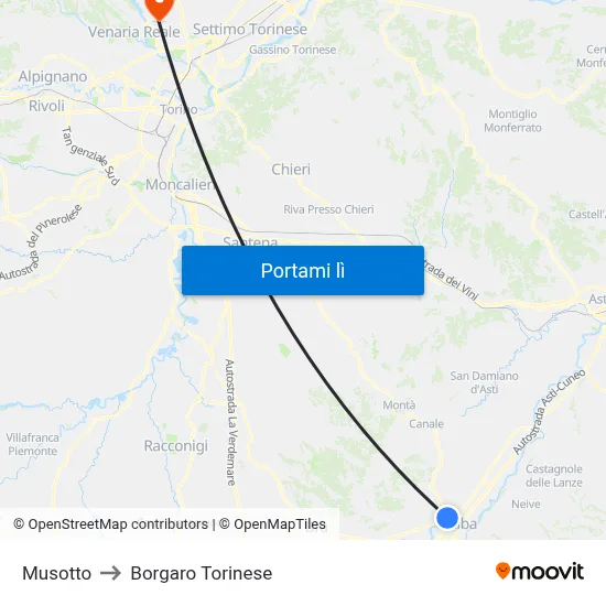 Musotto to Borgaro Torinese map