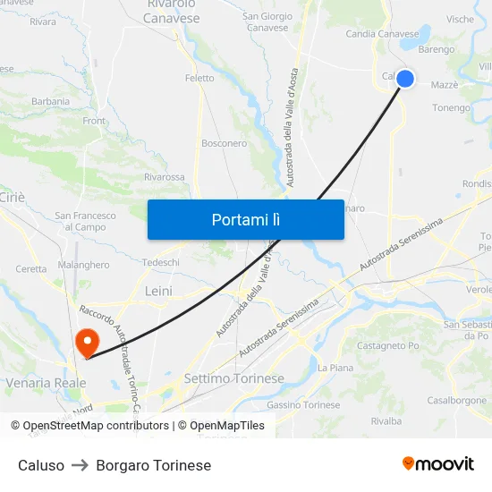 Caluso to Borgaro Torinese map