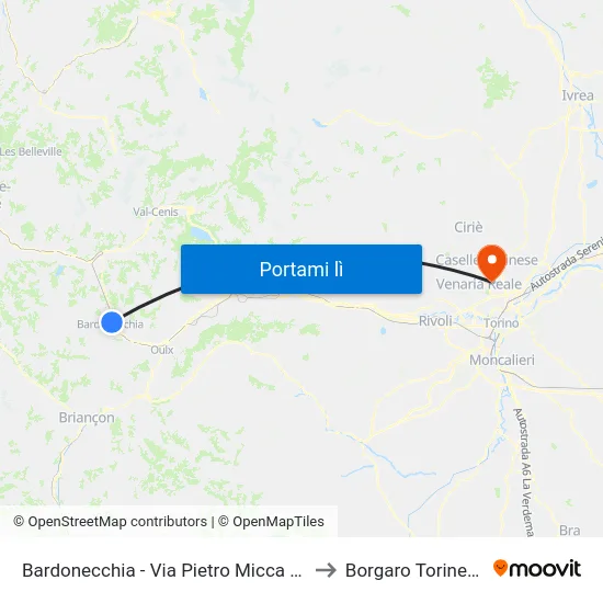 Bardonecchia - Via Pietro Micca  61 to Borgaro Torinese map