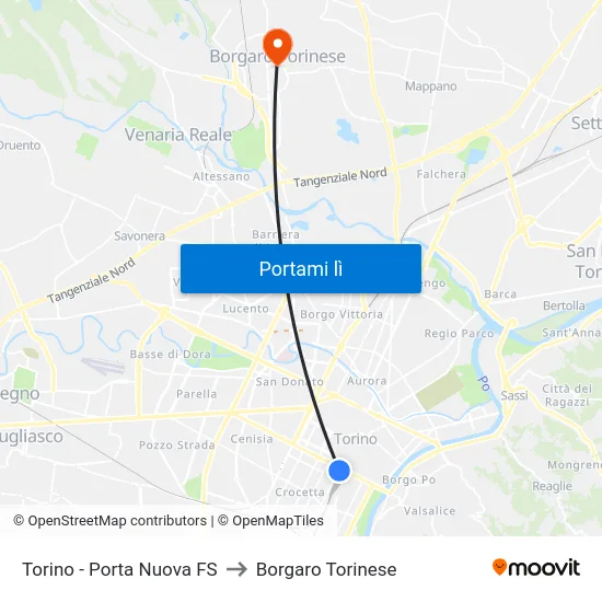 Torino - Porta Nuova FS to Borgaro Torinese map