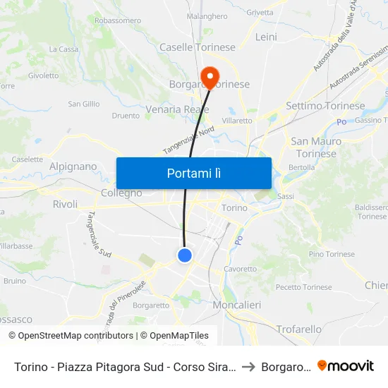 Torino - Piazza Pitagora Sud - Corso Siracusa - Via Don Bartolomeo Grazioli to Borgaro Torinese map