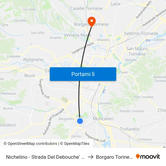 Nichelino - Strada Del Debouche'  1-5 to Borgaro Torinese map