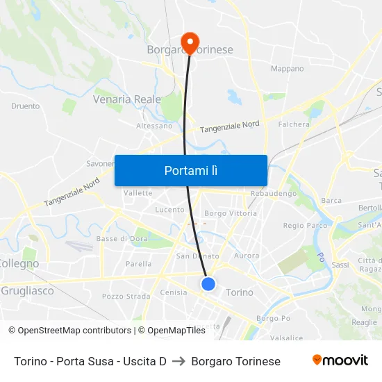 Torino - Porta Susa - Uscita D to Borgaro Torinese map