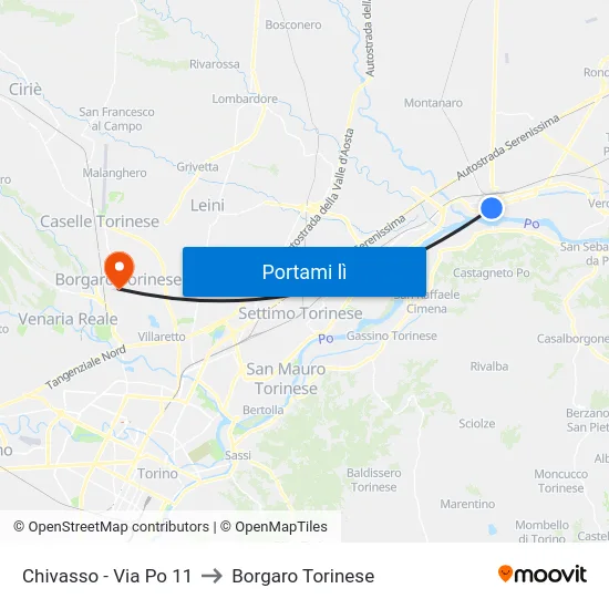 Chivasso - Via Po  11 to Borgaro Torinese map
