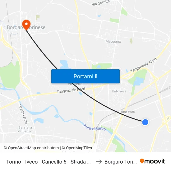 Torino - Iveco - Cancello 6 - Strada Cascinette to Borgaro Torinese map