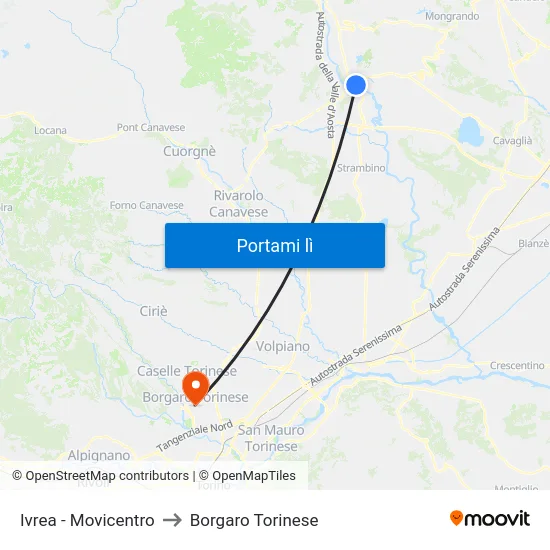 Ivrea - Movicentro to Borgaro Torinese map