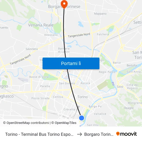 Torino - Terminal Bus Torino Esposizioni to Borgaro Torinese map