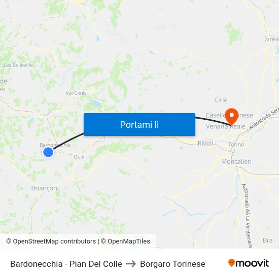 Bardonecchia - Pian Del Colle to Borgaro Torinese map
