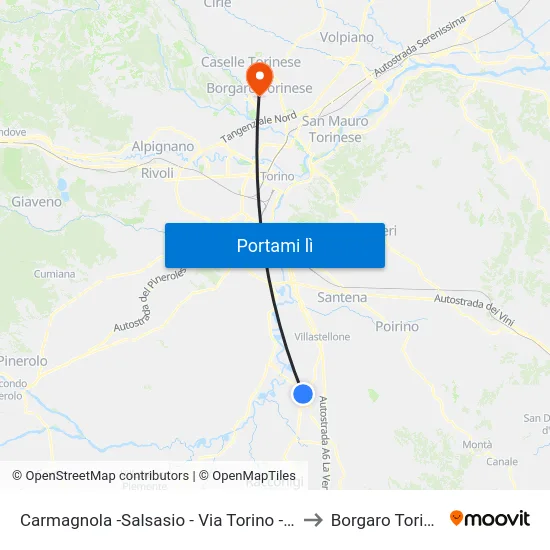 Carmagnola -Salsasio - Via Torino - Chiesa to Borgaro Torinese map