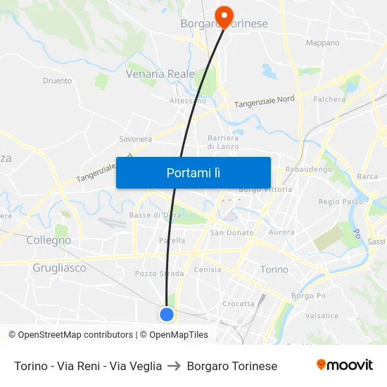 Torino - Via Reni - Via Veglia to Borgaro Torinese map
