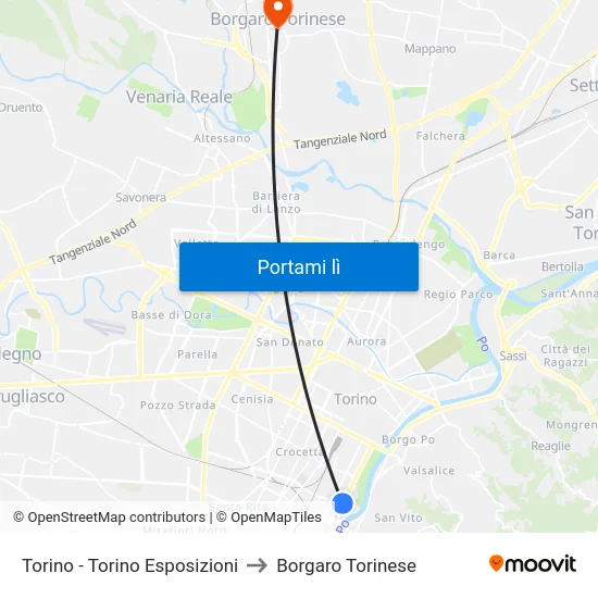 Torino - Torino Esposizioni to Borgaro Torinese map