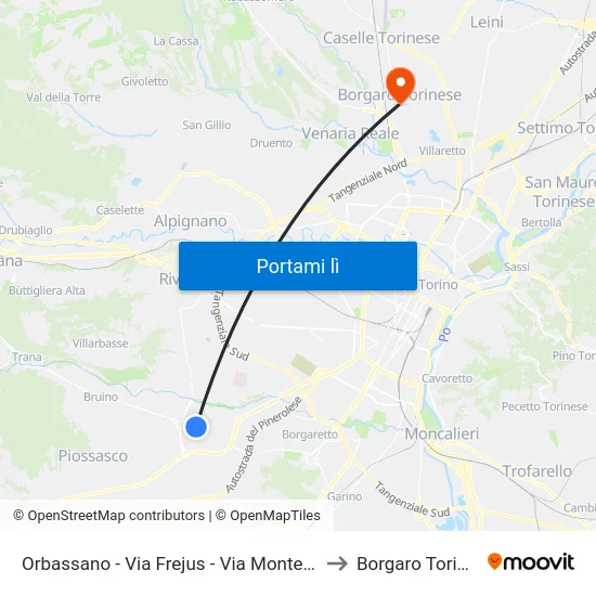 Orbassano - Via Frejus - Via Montegrappa to Borgaro Torinese map