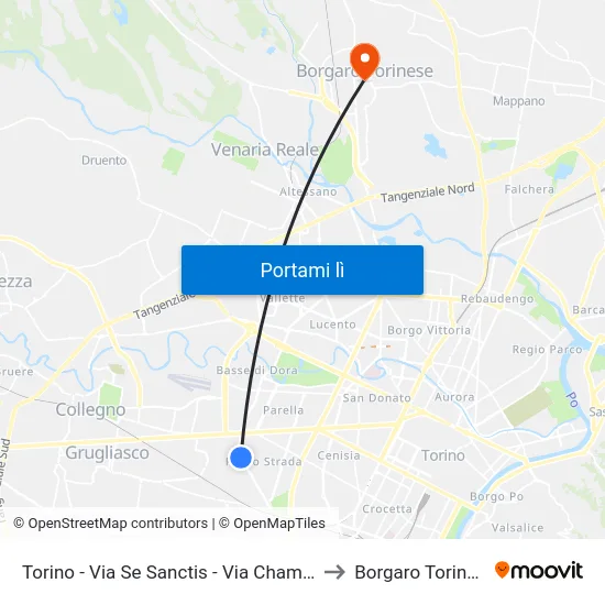Torino - Via Se Sanctis - Via Chambery to Borgaro Torinese map
