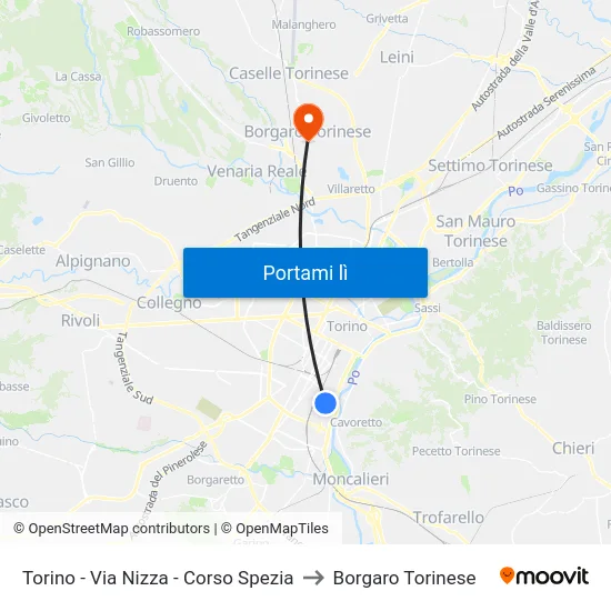 Torino - Via Nizza - Corso Spezia to Borgaro Torinese map