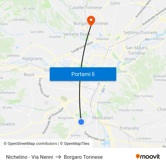 Nichelino - Via Nenni to Borgaro Torinese map
