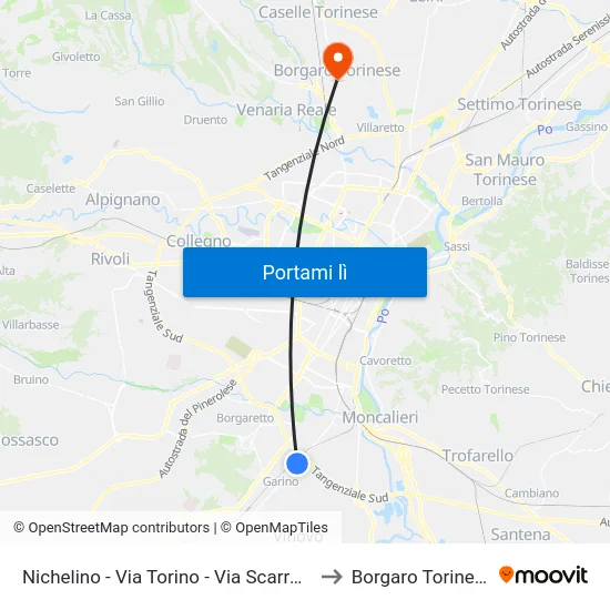 Nichelino - Via Torino - Via Scarrone to Borgaro Torinese map