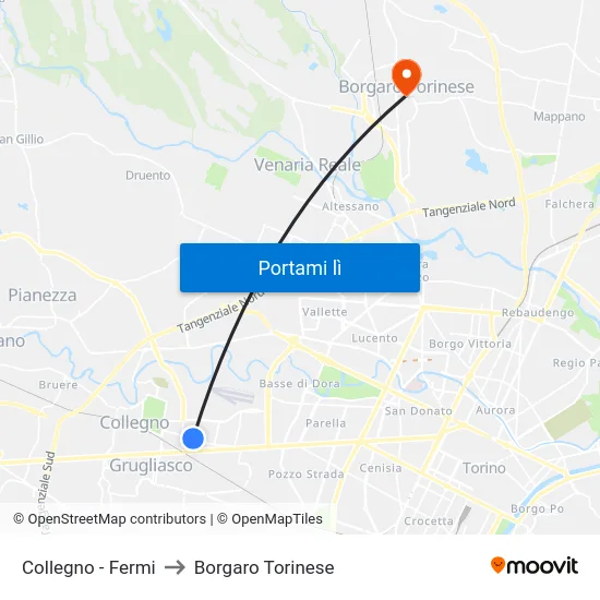 Collegno - Fermi to Borgaro Torinese map