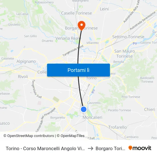 Torino - Corso Maroncelli Angolo Via Genova to Borgaro Torinese map