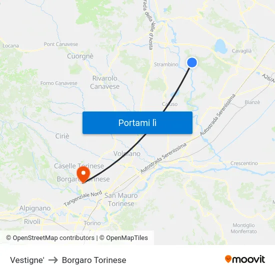 Vestigne' to Borgaro Torinese map