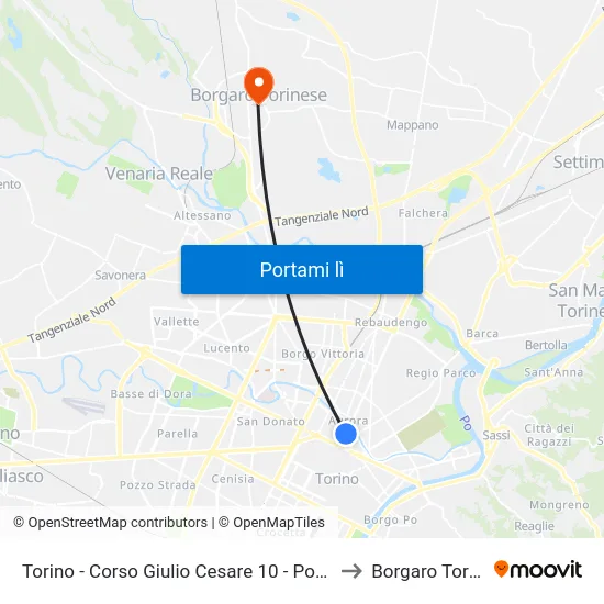 Torino - Corso Giulio Cesare 10 - Porta Palazzo to Borgaro Torinese map