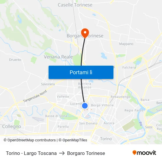 Torino - Largo Toscana to Borgaro Torinese map
