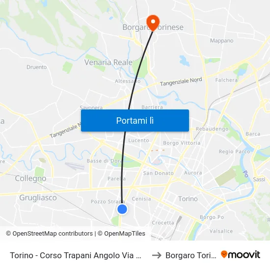 Torino - Corso Trapani Angolo Via Monginevro to Borgaro Torinese map