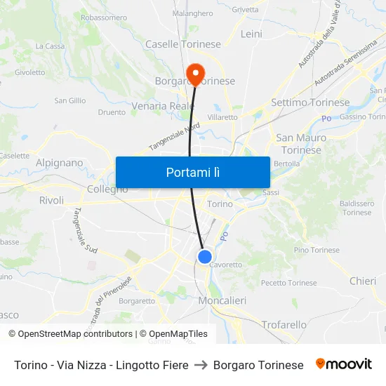 Torino - Via Nizza - Lingotto Fiere to Borgaro Torinese map