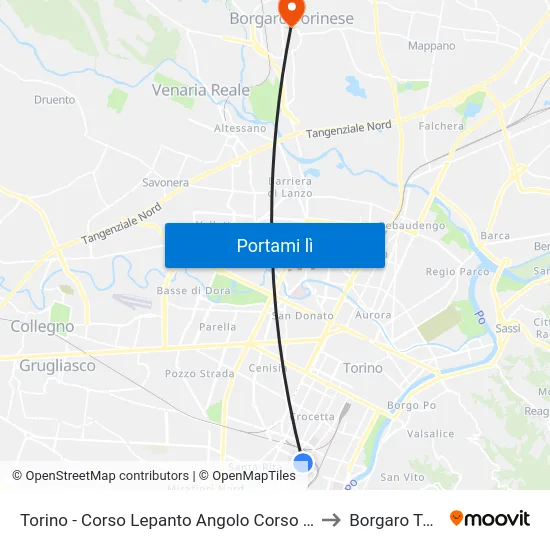 Torino - Corso Lepanto Angolo Corso Unione Sovietica to Borgaro Torinese map