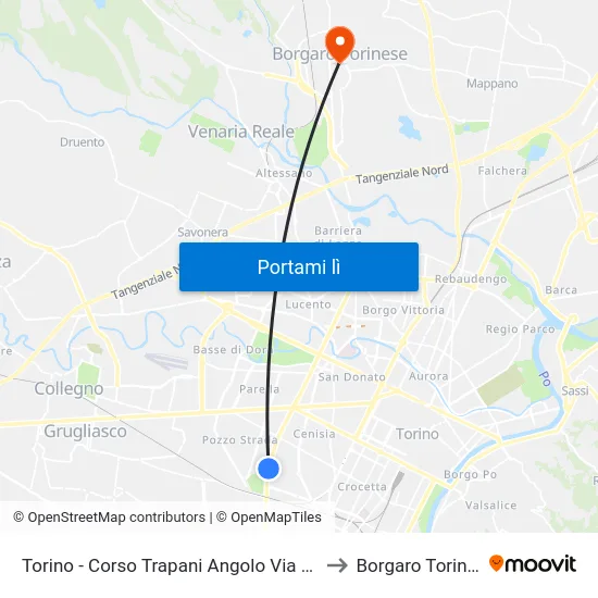 Torino - Corso Trapani Angolo Via Lancia to Borgaro Torinese map