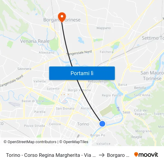 Torino - Corso Regina Margherita - Via Fontanesi - Via Napione to Borgaro Torinese map