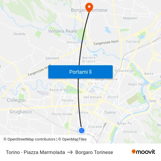 Torino - Piazza Marmolada to Borgaro Torinese map