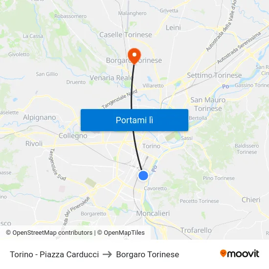 Torino - Piazza Carducci to Borgaro Torinese map